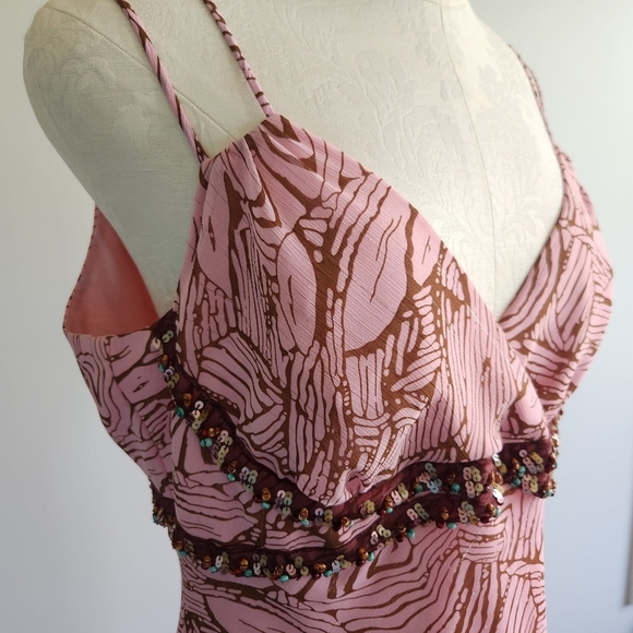 Vintage Y2K BabyDoll Stone Sequin Beaded Empire Waist Fairy Whimsical Midi Dres - Picture 3 of 11